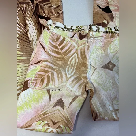 Vintage Robert Cavalli Pants Tropical Palm Leaf Print Sz Medium Italy - Picture 5 of 12